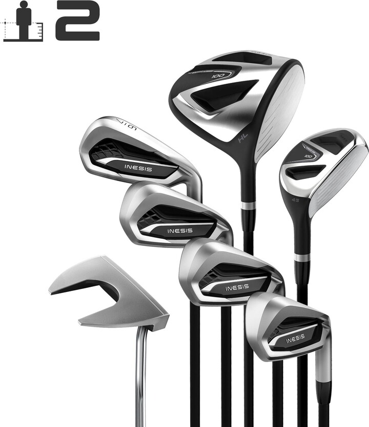 Decathlon Inesis 100, 7 Piece Adult Golf Club Set, Right Handed, Size 2 Ground to Wrist Measurement Under 30.9", Graphite