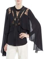 Thumbnail for your product : Elie Saab Cape Layered Top with Lace Inserts and Passementerie Trim