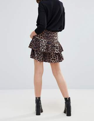 Ichi Tiered Leopard Print Skirt