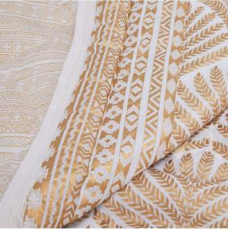 River Island White and Gold Leaf Print 100% Cotton Bedspread Throw