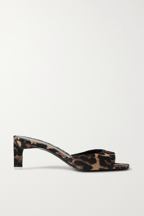 leopard heeled mules