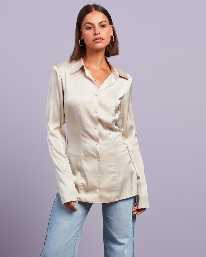 Dazie - Women's Neutrals Shirts & Blouses - Lucca Longline Silky Shirt -  Size 12 at The Iconic - ShopStyle