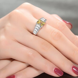 Genevive Sterling Silver Yellow Cubic Zirconia Cluster Ring