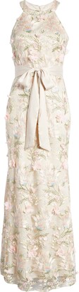 Eliza J Floral 3D Embroidered Halter Neck Gown
