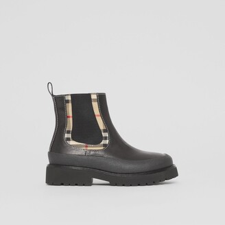 Burberry Childrens Vintage Check Detail Leather Chelsea Boots