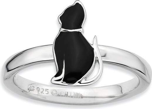 Black Bow Jewelry Co. BlackBowJewelrySterlingSilverStackableBlackEnameledSideKittyRingSize9