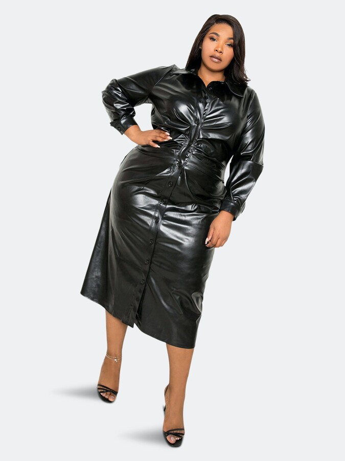 plus size black leather dress
