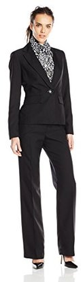 Le Suit Women's 1 Button Twill Jacket and Pant with Scarf Suit Set