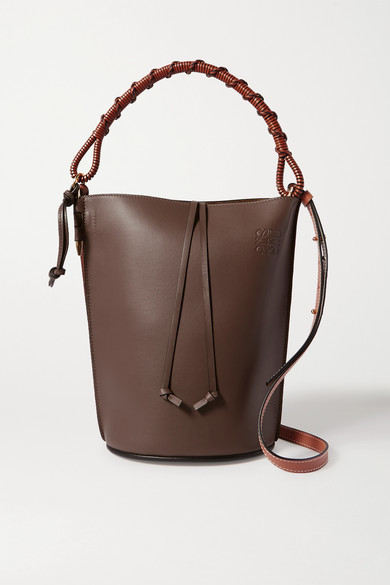 woven leather bucket bag