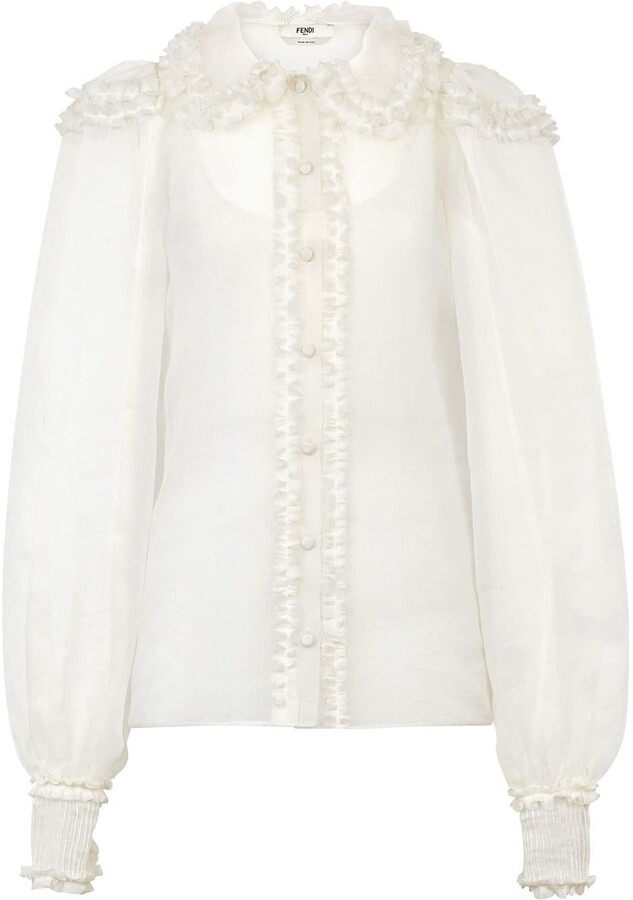 white front ruffle blouse