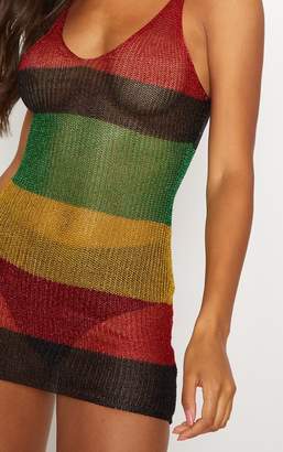 PrettyLittleThing Multi Stripe Metallic Dress