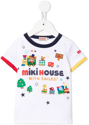 Mikihouse Animal Train-print appliqué T-shirt
