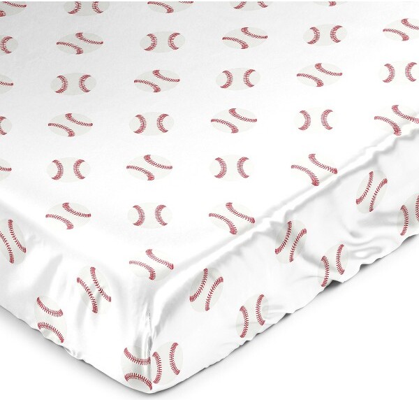 Sweet Jojo Designs SweetJojoDesignsBoySatinFittedCribSheetBaseballPatchRedandWhite