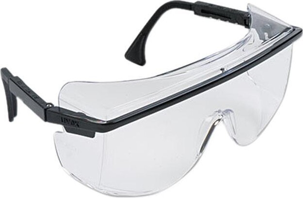 UVEX 763-S2500 Astro OTG 3001 Wraparound Safety Glasses, Black Plastic Frame, Clear Lens