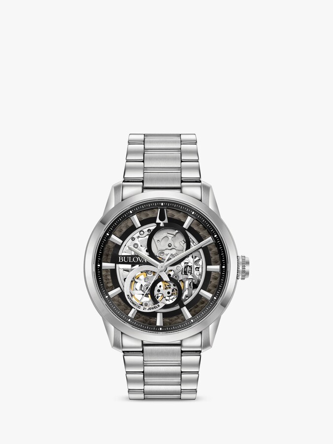 Bulova Men's Sutton Skeleton Automatic Bracelet Strap Watch, Silver/Black  96A208 - ShopStyle