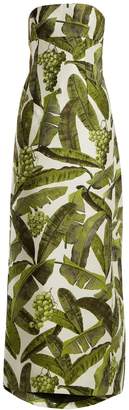 Oscar de la Renta Banana leaf-jacquard strapless gown