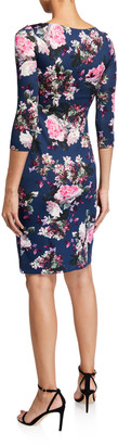 Erdem Reese Floral Print 3/4-Sleeve Dress, Blue/Pink