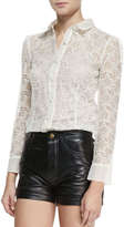 Thumbnail for your product : RED Valentino Long-Sleeve Star Embroidery Button-Down Blouse, White Smoke