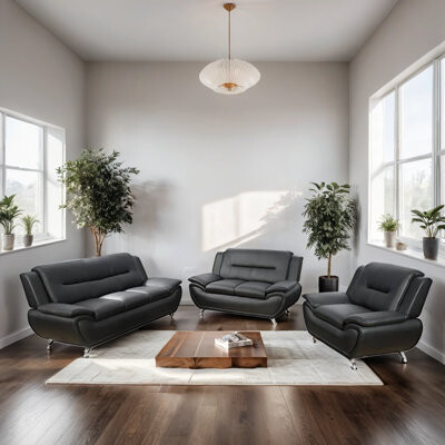 Ivy Bronx Mynika 3 - Piece Faux Leather Living Room Sofa Set