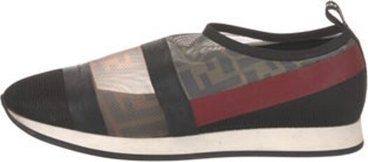 Fendi Mesh Flats Brown Printed Zucca FF Logo Round-Toes with Mesh Accents Platform