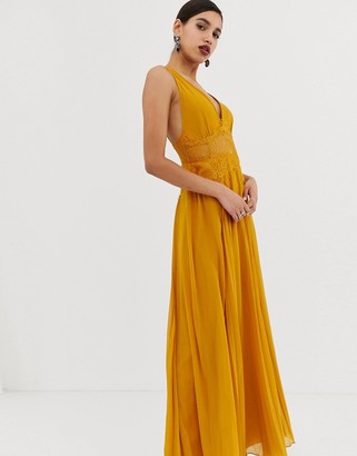 ASOS DESIGN cami maxi dress in crinkle chiffon with lace waist and strappy back detail