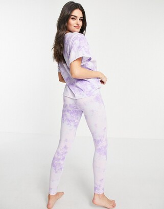 ASOS DESIGN tie dye tee & legging pajama set in blue & lilac
