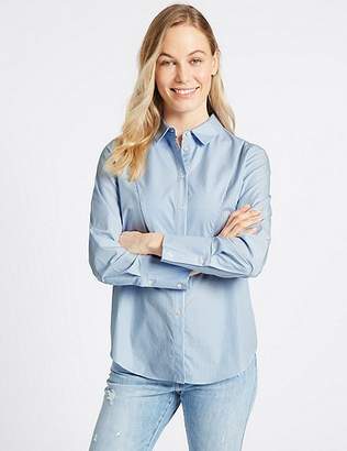 Marks and Spencer Pure Cotton Stretch Bib Detail Striped Shirt