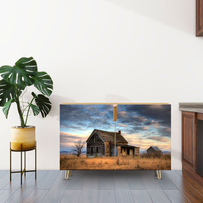 Ebern Designs Sideboard Buffet Cabinet with Storage Old Idaho Farm House with 2 Doors for Living Room and Kitchen