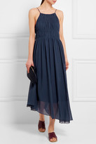 Thumbnail for your product : Tibi Smocked Cotton And Silk-blend Crepon Maxi Dress - Navy