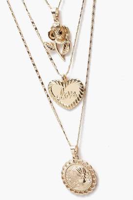boohoo Rose Heart Sovereign Layered Necklace