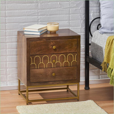 NFusion 3-Drawer Mango Wood Nightstand - Modern Mid-Century Bedroom Storage