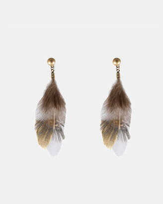 Wanderlust + Co Gaia Gold-Dipped Feather Grey Earrings