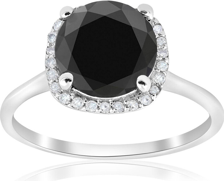 Pompeii3 3 1/10ct Treated Black Diamond Cushion Halo Engagement Ring 14K White Gold