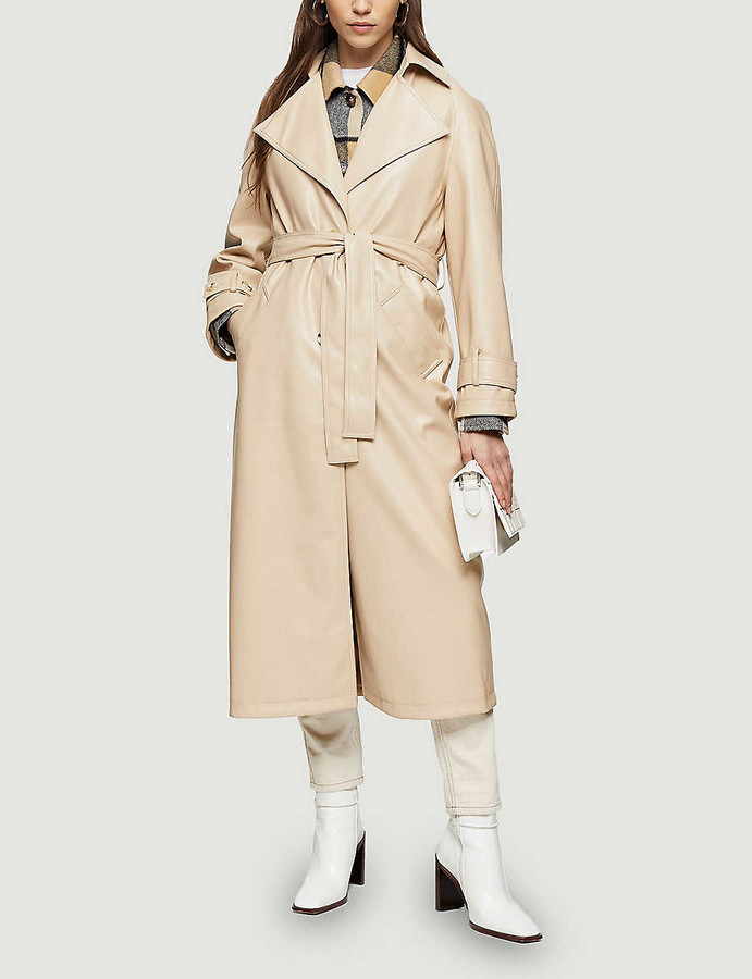 Topshop Erika single-breasted PU trench coat - ShopStyle