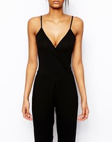 Thumbnail for your product : ASOS Wrap Plunge Jersey Jumpsuit With Cami Straps