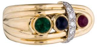 David Webb 18K Ruby, Sapphire, Emerald & Diamond Cocktail Ring yellow 18K Ruby, Sapphire, Emerald & Diamond Cocktail Ring