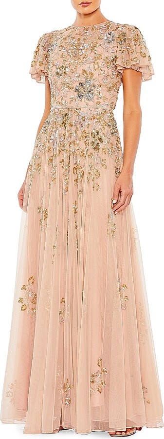 Mac Duggal Women's Floral-Embroidered Tulle Gown - Taupe Multi - Size 10