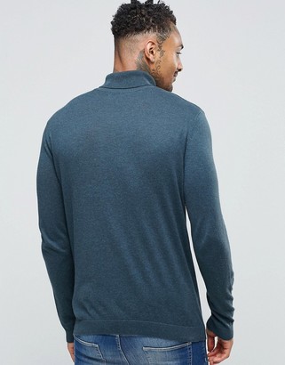 ASOS Cotton Roll Neck Sweater in Teal