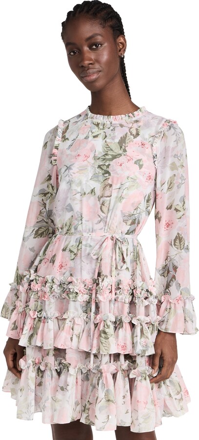 Needle & Thread Rose Powder Chiffon Round Neck Mini Dress