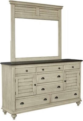Laurel Foundry Modern Farmhouse Dash 7 Drawer 65" W Solid Wood Combo Dresser with Mirror