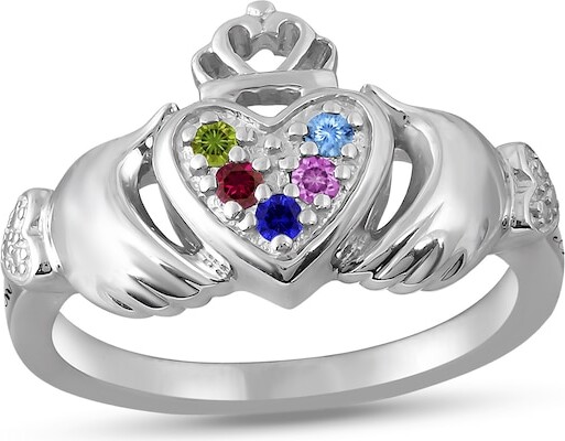 Zales Mother's Birthstone Claddagh Ring (1-5 Stones and 2 Lines)