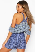 Thumbnail for your product : boohoo Petite Frill Cutaway Shoulder Playsuit