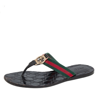 Gucci Black Leather Web Interlocking G Thong Flat Sandals Size 35 -  ShopStyle