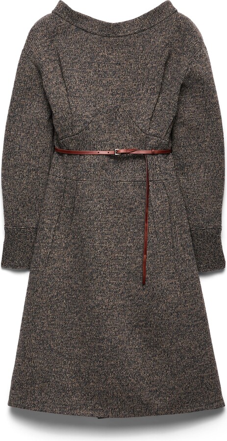 Prada Mouliné Wool Dress Woman Slate Gray/hemp Size 36