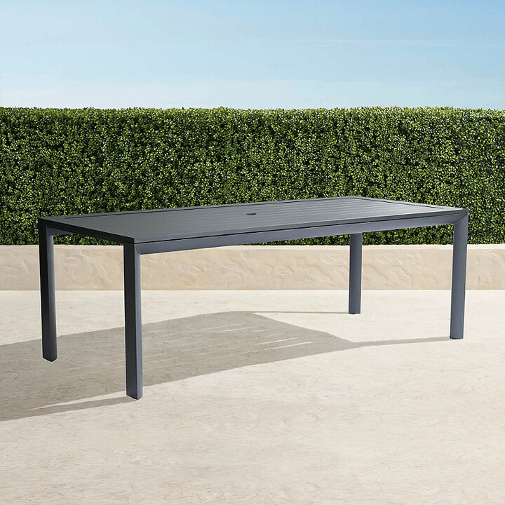 Newport Rectangular Dining Table in Aluminum with Umbrella Hole