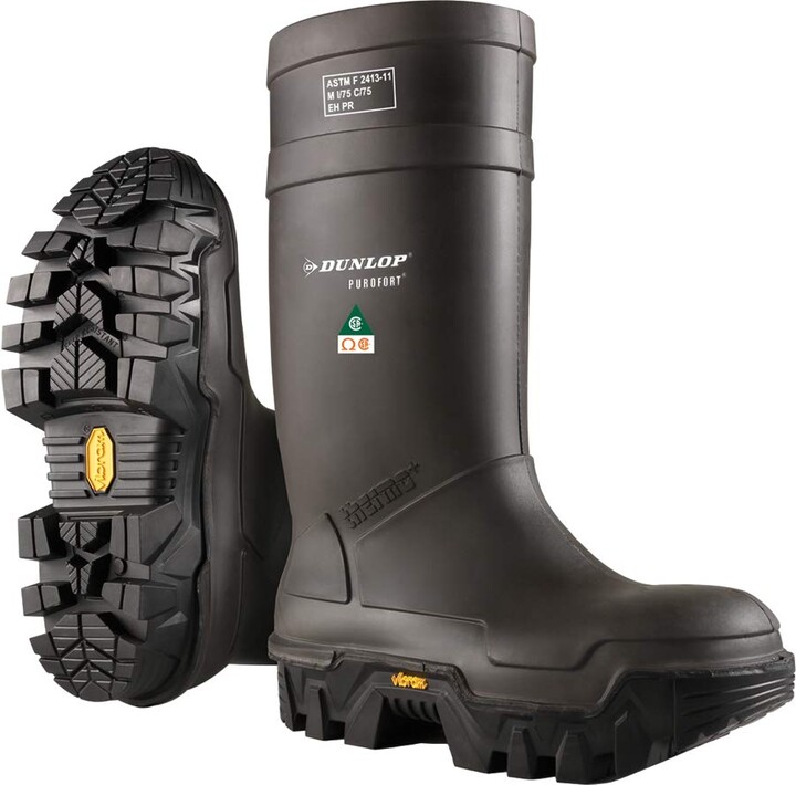 Dunlop Explorer Full Safety with Vibram Sole - Work boots for Men & Women - Waterproof Safety boots with Steel Toe - Rubber boots with cold insulation - Chemical and Slip Resistant - Black - Size 6-15