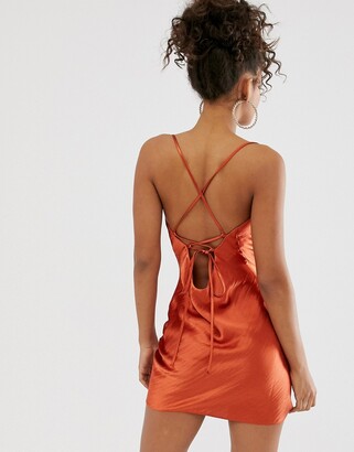 Asos Tall ASOS DESIGN Tall cami mini slip dress in high shine satin with lace up back