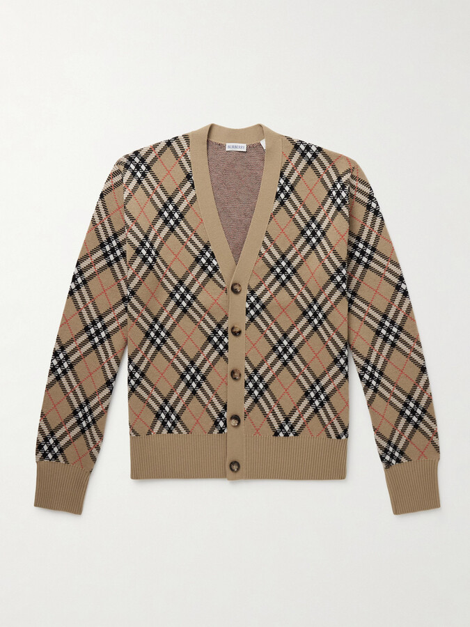 Burberry Checked Jacquard-Knit Wool-Blend Cardigan
