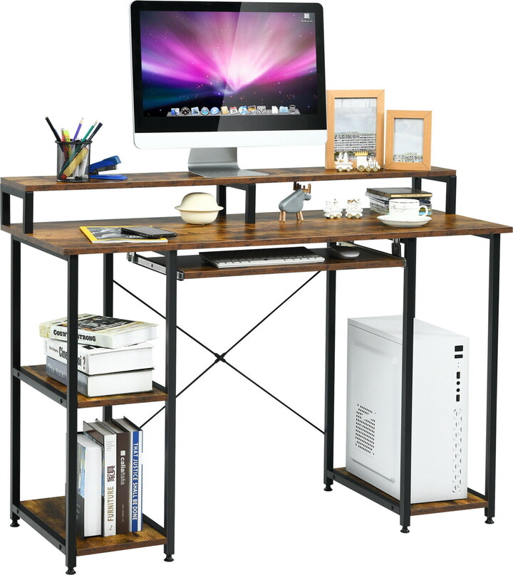 Gymax 47'' Computer Desk Writing Study Table w/ Keyboard Tray & Monitor Stand