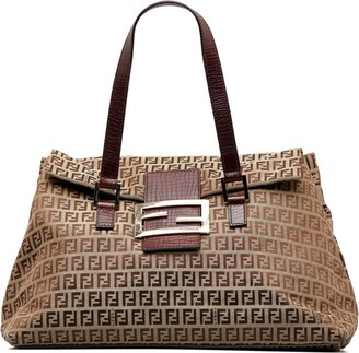 FENDI Zucchino one shoulder Womens shoulder bag beige x brown Leather Cloth  ref.224783 - Joli Closet